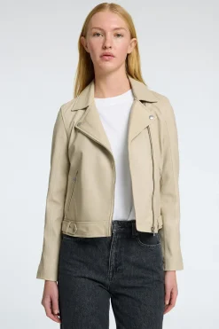 Selected Cazadora Biker Cropped 100% piel. Beige Sale