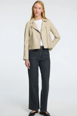Selected Cazadora Biker Cropped 100% piel. Beige Sale