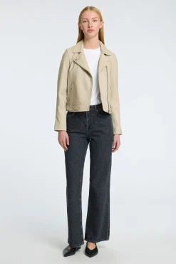 Selected Cazadora Biker Cropped 100% piel. Beige Sale