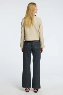 Selected Cazadora Biker Cropped 100% piel. Beige Sale
