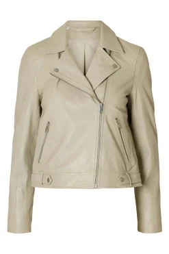 Selected Cazadora Biker Cropped 100% piel. Beige Sale