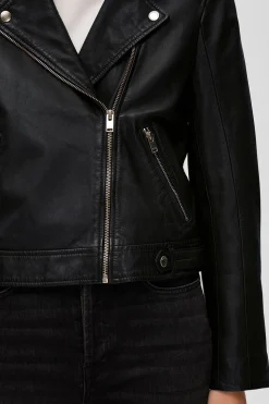 Selected Cazadora Biker Cropped 100% piel. Negro Discount