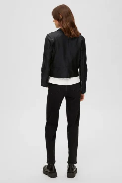 Selected Cazadora Biker Cropped 100% piel. Negro Discount