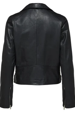 Selected Cazadora Biker Cropped 100% piel. Negro Discount