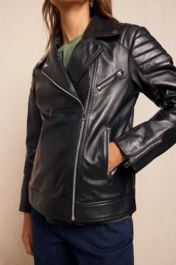 Slowlove Cazadora biker de napa con acolchado en hombros Negro Best