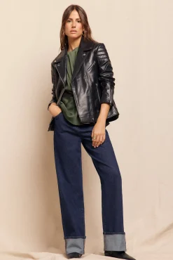 Slowlove Cazadora biker de napa con acolchado en hombros Negro Best