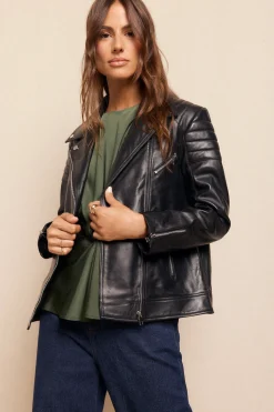 Slowlove Cazadora biker de napa con acolchado en hombros Negro Best