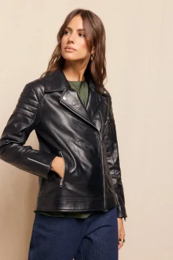 Slowlove Cazadora biker de napa con acolchado en hombros Negro Best