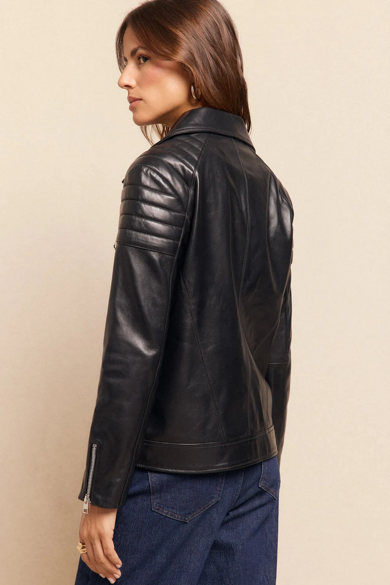 Slowlove Cazadora biker de napa con acolchado en hombros Negro Best