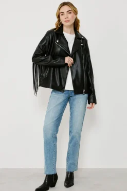 Vila Cazadora biker de polipiel con flecos Negro Sale