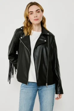 Vila Cazadora biker de polipiel con flecos Negro Sale