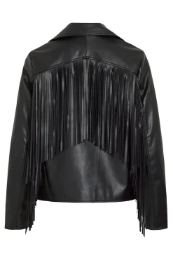 Vila Cazadora biker de polipiel con flecos Negro Sale