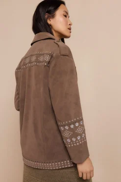 Slowlove Cazadora biker efecto piel bordada Beige Hot