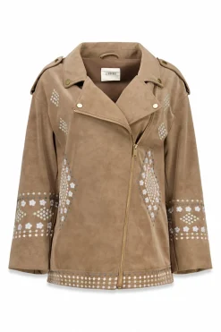 Slowlove Cazadora biker efecto piel bordada Beige Hot