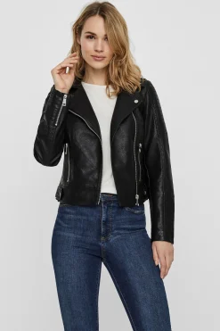 Vero Moda Cazadora biker efecto piel Negro Online