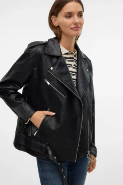 Vero Moda Cazadora biker efecto piel Negro Online