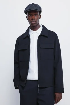 Springfield Cazadora camisera mezcla lana azul New