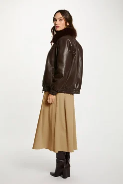 Morgan Cazadora corta con cuello de pelo Marr&oacute;n Sale