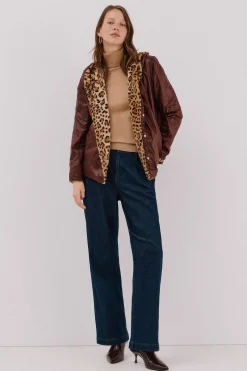 Cortefiel Cazadora corta reversible efecto pelo Marr&oacute;n oscuro Outlet