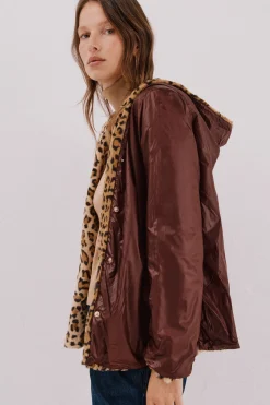 Cortefiel Cazadora corta reversible efecto pelo Marr&oacute;n oscuro Outlet