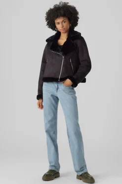 Vero Moda Cazadora de mujer de terciopelo con cremallera Negro Sale