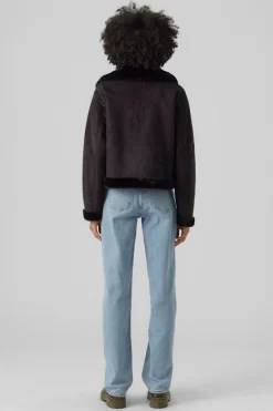 Vero Moda Cazadora de mujer de terciopelo con cremallera Negro Sale