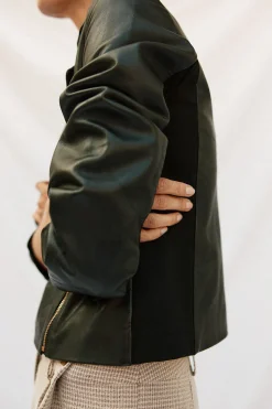 Cortefiel Cazadora de piel biker Negro Outlet