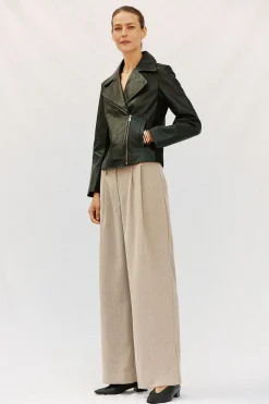 Cortefiel Cazadora de piel biker Negro Outlet