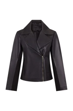Cortefiel Cazadora de piel biker Negro Outlet