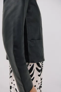 Cortefiel Cazadora de piel biker Negro Outlet