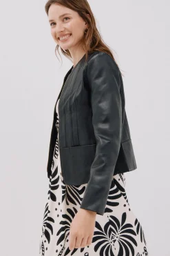 Cortefiel Cazadora de piel biker Negro Outlet