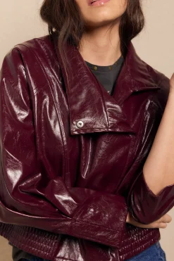 Slowlove Cazadora efecto piel brillo Granate New