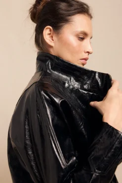 Slowlove Cazadora efecto piel brillo Negro Clearance