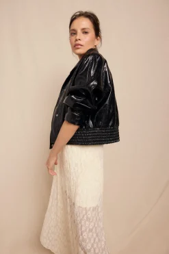 Slowlove Cazadora efecto piel brillo Negro Clearance