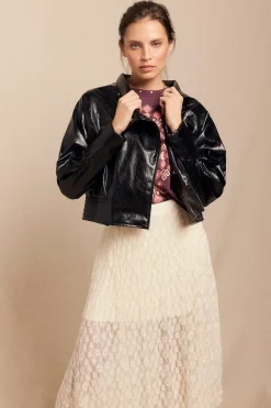 Slowlove Cazadora efecto piel brillo Negro Clearance