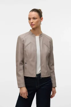 Vero Moda Cazadora efecto piel cuello Perkins Gris Outlet