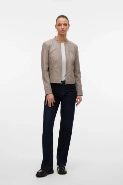 Vero Moda Cazadora efecto piel cuello Perkins Gris Outlet