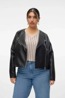 Vero Moda Curve Cazadora efecto piel Curve Negro Best