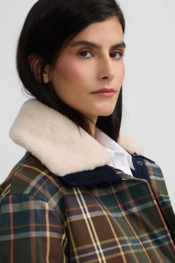 Silbon Cazadora encerada borrego cuadros Estampado verde Sale