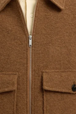 Selected Cazadora lana corta con cremallera Marr&oacute;n oscuro Clearance