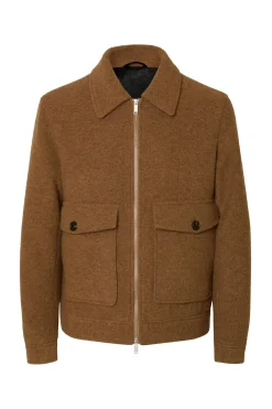 Selected Cazadora lana corta con cremallera Marr&oacute;n oscuro Clearance