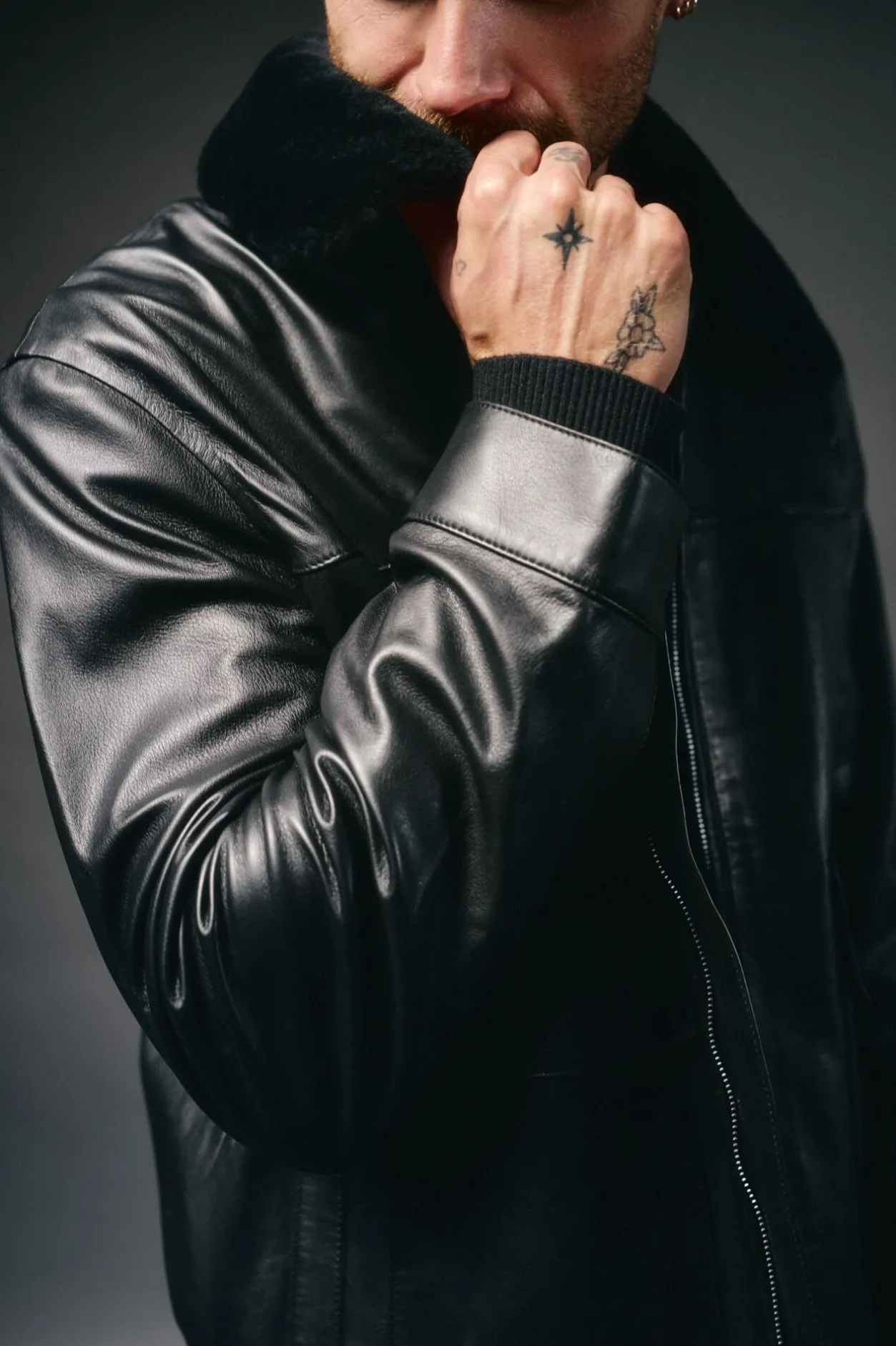 OOTO Cazadora piel cuello camisero Negro Discount