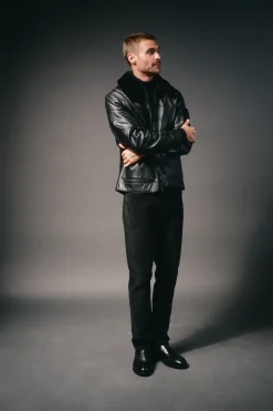 OOTO Cazadora piel cuello camisero Negro Discount