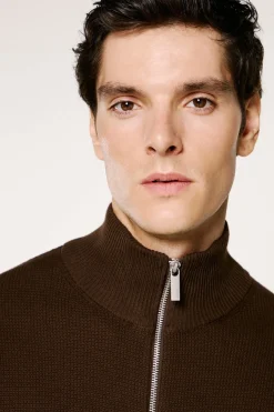 Selected Cazadora punto cremallera 100% algodón orgánico Marr&oacute;n Best