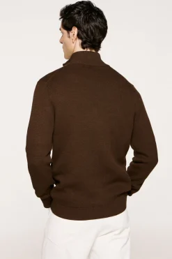 Selected Cazadora punto cremallera 100% algodón orgánico Marr&oacute;n Best