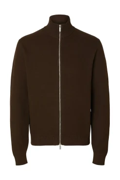 Selected Cazadora punto cremallera 100% algodón orgánico Marr&oacute;n Best