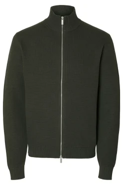 Selected Cazadora punto cremallera 100% algodón orgánico Verde oscuro Online