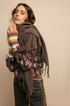 Slowlove Chal grueso flecos Marr&oacute;n Online