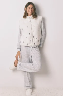 Women'secret Chaleco corto borreguito bordado blanco