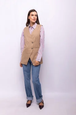 Object Chaleco cruzado tweed Marr&oacute;n Online